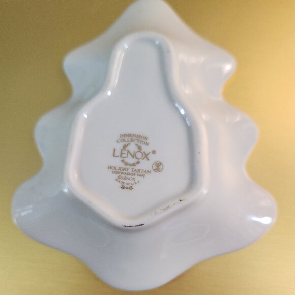 VTG LENOX DEMENTION COLLECTION HOLIDAY TARTAN CANDY NUT DISH TREE SHAPE - Picture 4 of 4